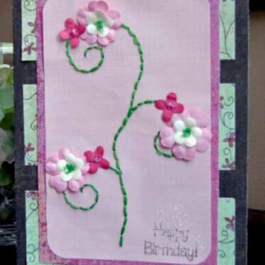 happy birthday - hand stiched vine w/flowers