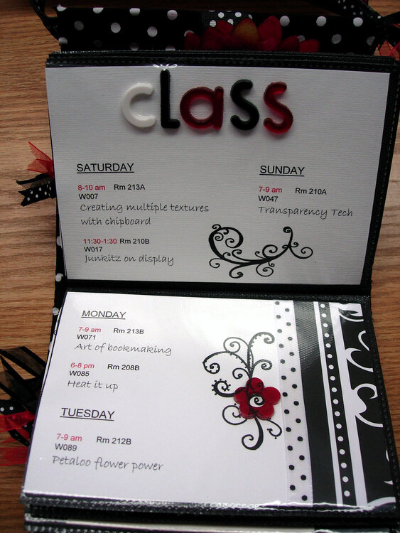 Class schedule from CHA album