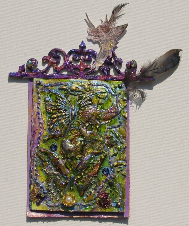 fairies and butterflies, this time in the sun,for Scraps of Darkness atc challenge