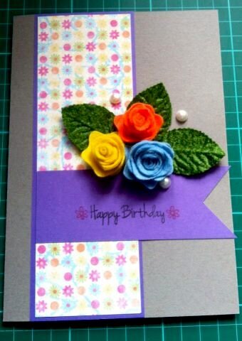Spiral Felt Roses Birthday Card