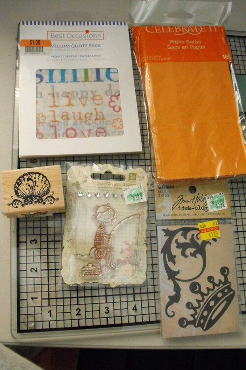 ss rak swap goodies, vellums, tim holtz masks, prima stap, celebrate paper bags, wood stamp