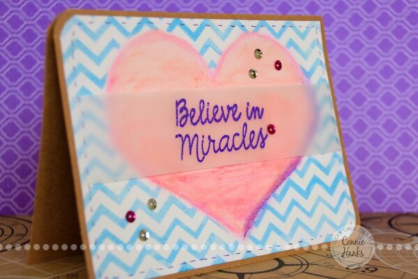 Believe in Miracle card using gelatos and stencils
