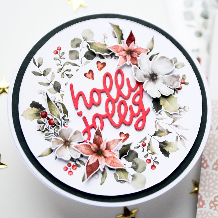 Round card &quot; Holly jolly&quot;