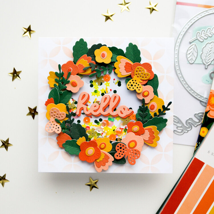 Shaker card with wreath &quot;Hello&quot;