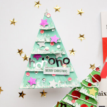 Christmas tree card - mint and pink