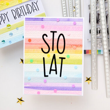 Rainbow card with Stitched Borders Dies
