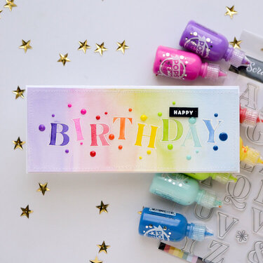 Rainbow birthday card with stamped title