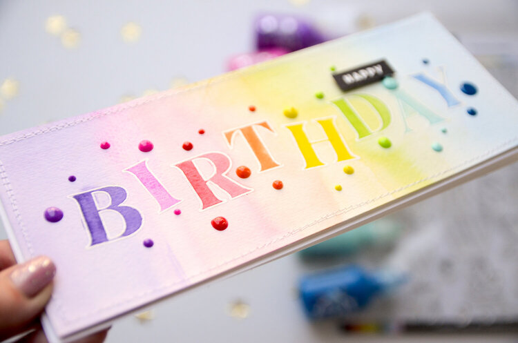 Rainbow birthday card with stamped title