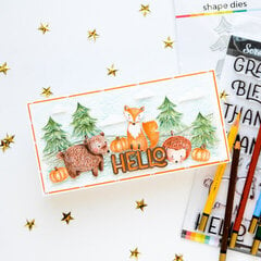 Card with "Cozy sentiments and critters" stamp set