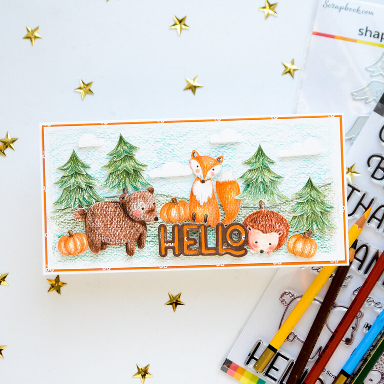 Card with &quot;Cozy sentiments and critters&quot; stamp set