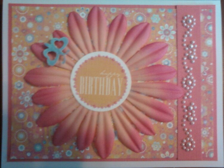 Pink Flower Birthday Card with Pearls