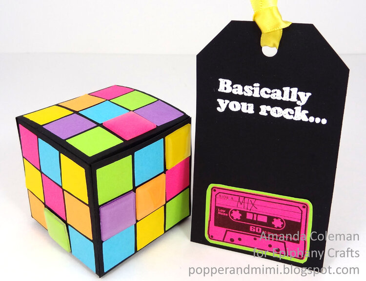 Neon Rubik&#039;s Cube gift box and tag