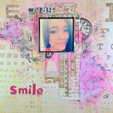 Mixed Media Scrapbook layout: Smile