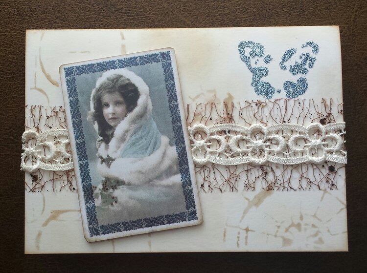 Vintage card with lace and buttefly