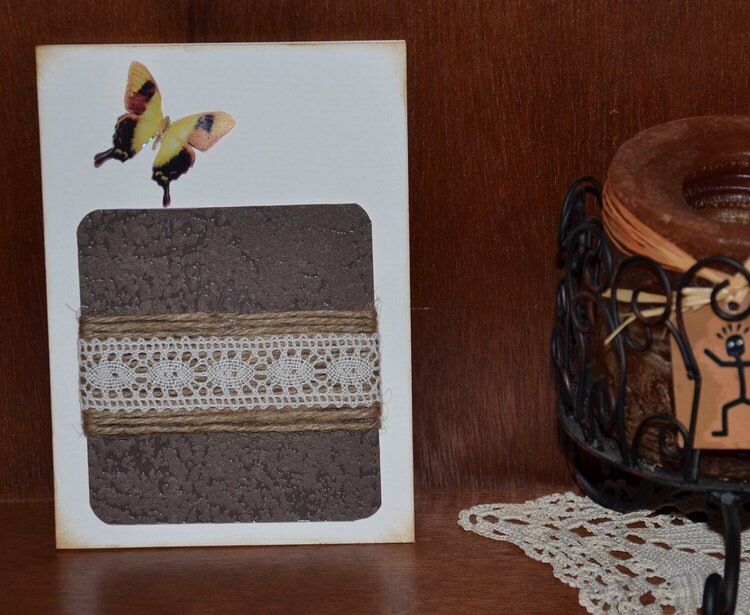Card with hemp, dentelle and butterfly