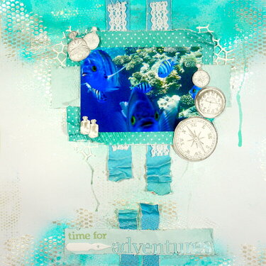 Blue Fishes - Mixed Media Layout