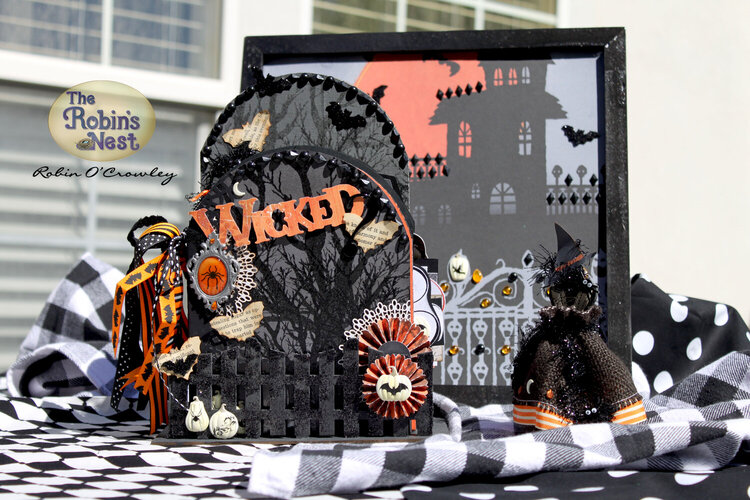 Wicked Halloween Scene with mini book, witch and background