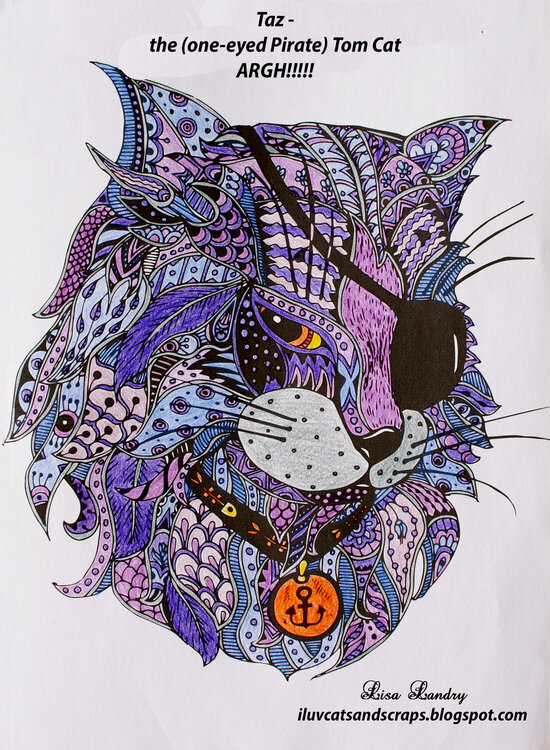 Taz - the one-eyed pirate Tom Cat (Zentangle Coloring)