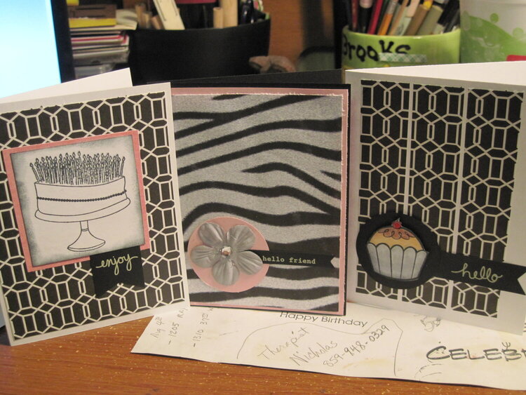 Set of three cards made from scraps.