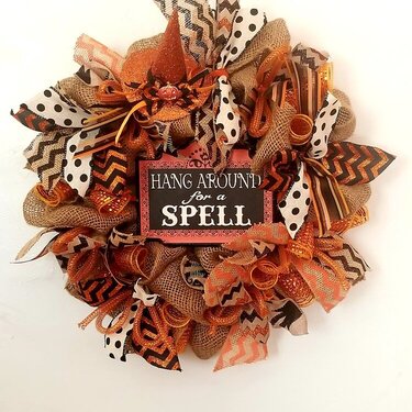 &quot;HANG AROUND for a SPELL&quot;  Halloween Wreath