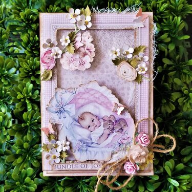 Window Easel Framed Card Vintage Baby Girl Card