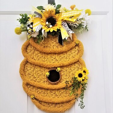 &quot;Bee Hive and Sunflowers Door Hanger&quot;