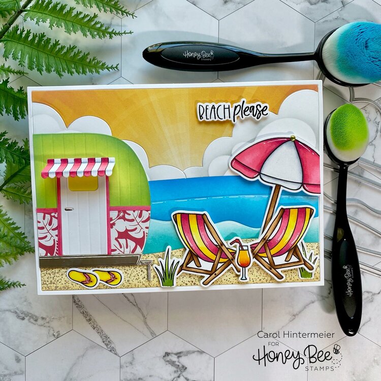 Beach Scene card with Camp Trailer