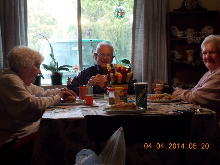 Dinner with mom and dad and son from subway