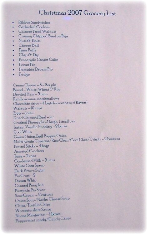 JFF ~ Christmas 2007 Grocery List
