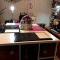 Counter height project table with cubbies