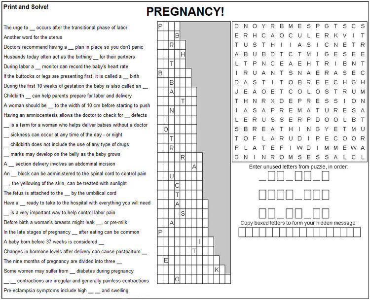Pregnancy Crossword for Shannon&#039;s Baby Shower