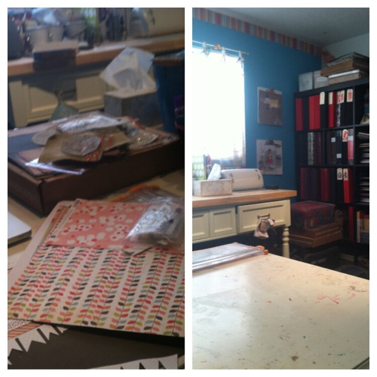 My scrapspace before &amp; after cleaning up. :)