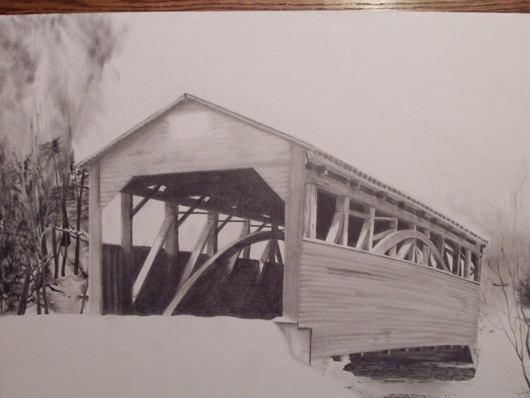 Bridge -pencil and charcol drawing