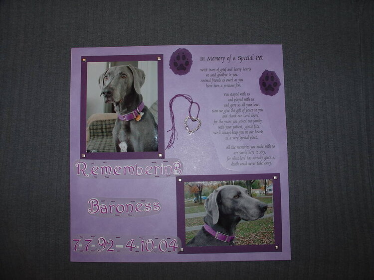 Dog Memorial Page -  Remembering Baroness
