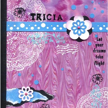 altered composition book for Tricia