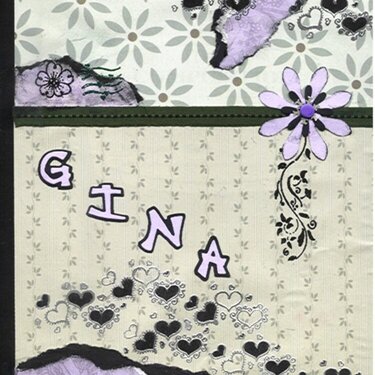 altered composition book front - Gina