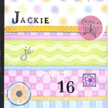 altered composition book front - jackie