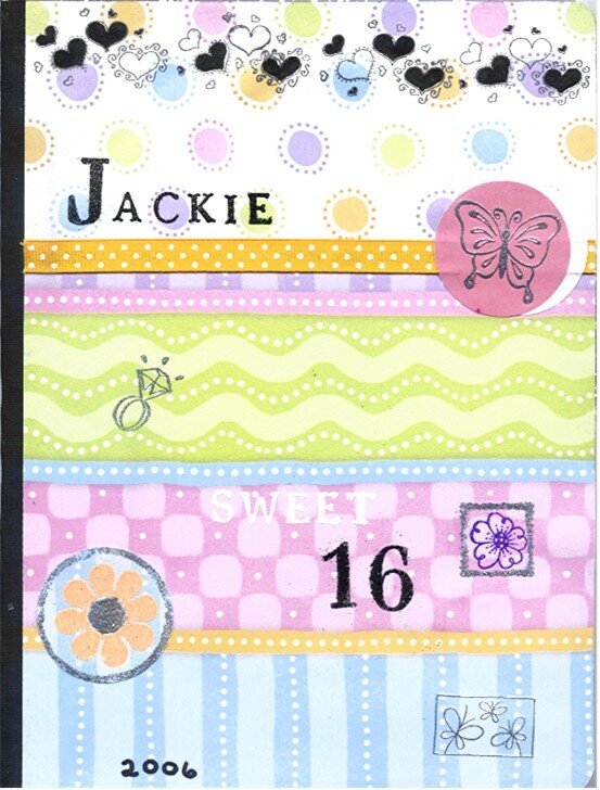 altered composition book front - jackie