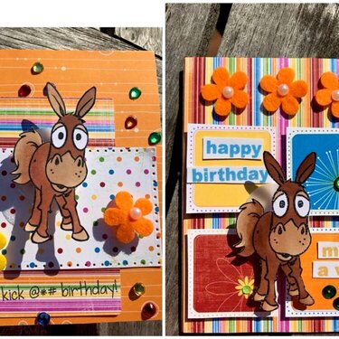two Donkey Birthday Cards