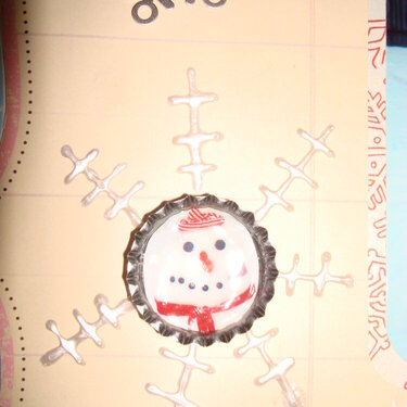 upclose pic - Snowman bottle cap on my winter page