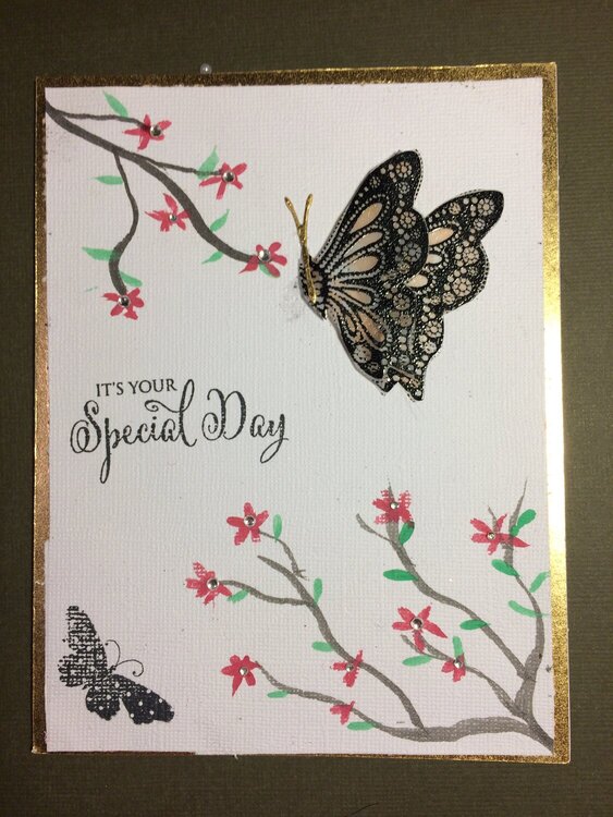 Birthday Card Butterflies and Cherry Blossoms