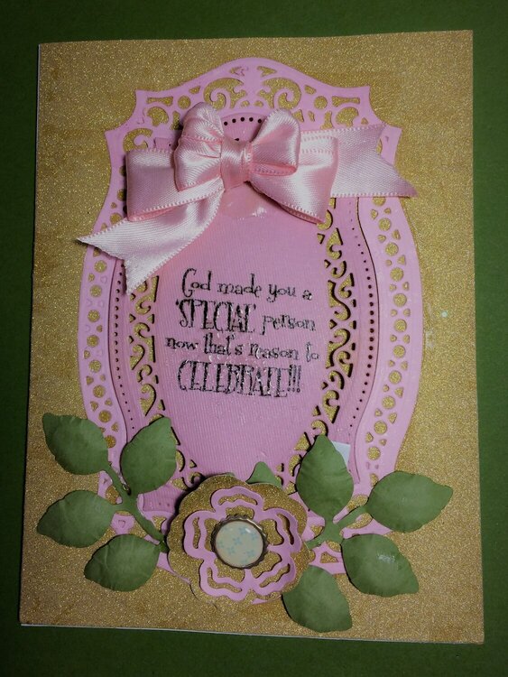 Gold and Pink Birthday Card w/bow
