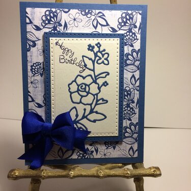 Blue/White Birthday Card w/Blue Bow