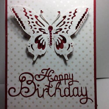 Happy Birthday red/white w/butterfly