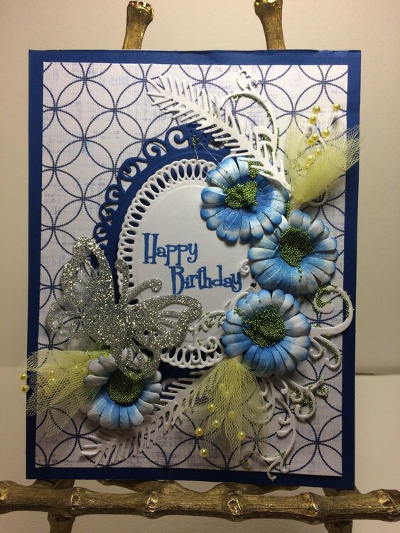 Happy Birthday Blue w/Blue Flowers