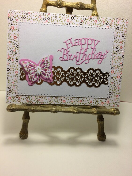 Birthday Card w/butterfly/gold border