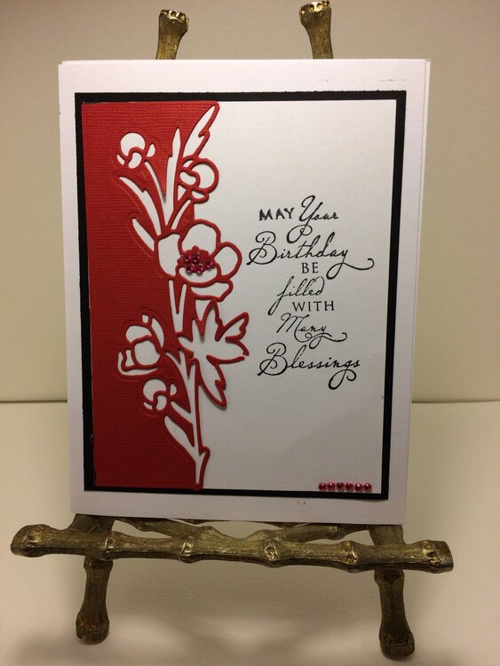 Red/White Birthday Card w/flower border