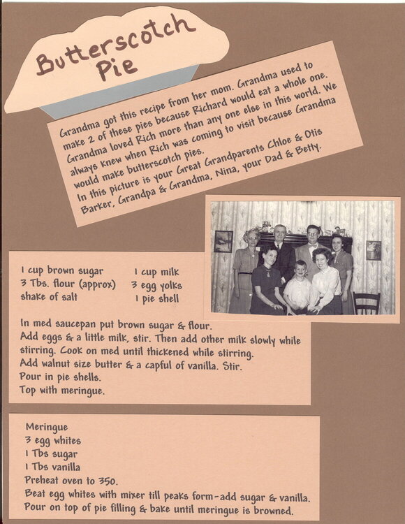Butterscotch Pie  Heritage Recipie Album