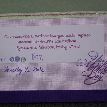 Inside of Mothers Day Card