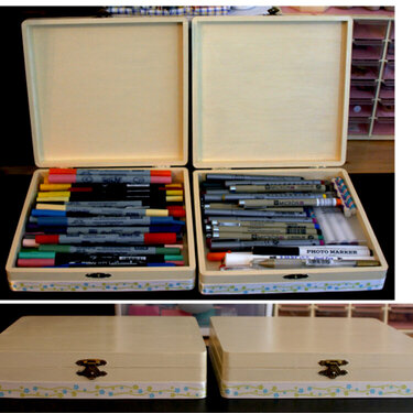 Altered wood boxes-Pen and Marker storage